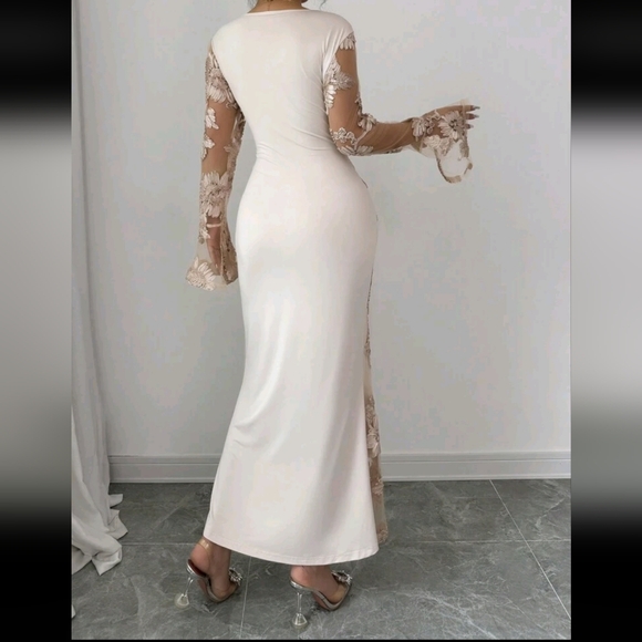 Women's Casual Elegant Floral Full Print Lace Bodycon Flared Cuff Long Sleeve - Picture 2 of 4